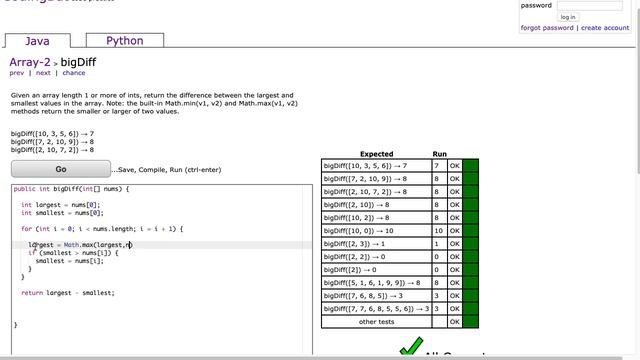 Codingbat - bigDiff (Java) смотреть онлайн