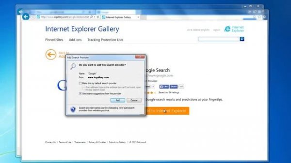 Change Internet Explorer 9/10/11 Search to Google