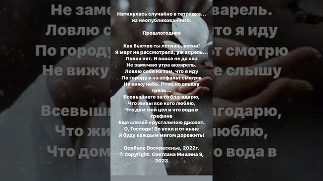 Как быстро ты летишь, весна. Стихи. Светлана Мишина #поэзия #стихи #жизнь #весна #вера смотреть онлайн