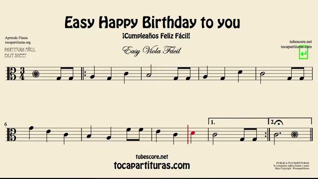 Happy Birthday to You Easy Sheet Music for Viola смотреть онлайн
