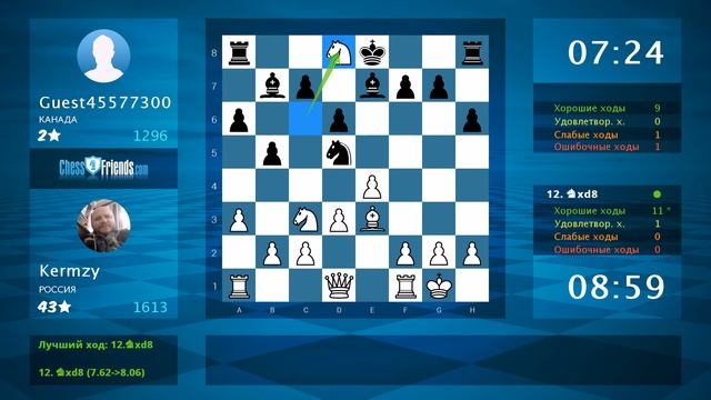 Анализ шахматной партии: Kermzy - Guest45577300, 1-0 (по ChessFriends.com) смотреть онлайн