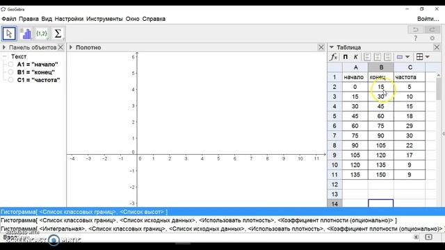 Построение гистограммы в программе GeoGebra смотреть онлайн
