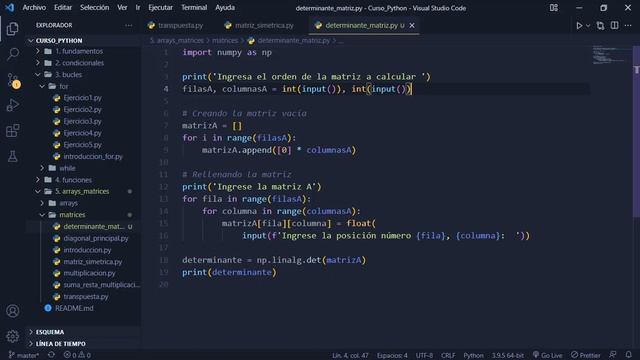 46. Curso Python || Matrices || Determinante de una Matriz. смотреть онлайн
