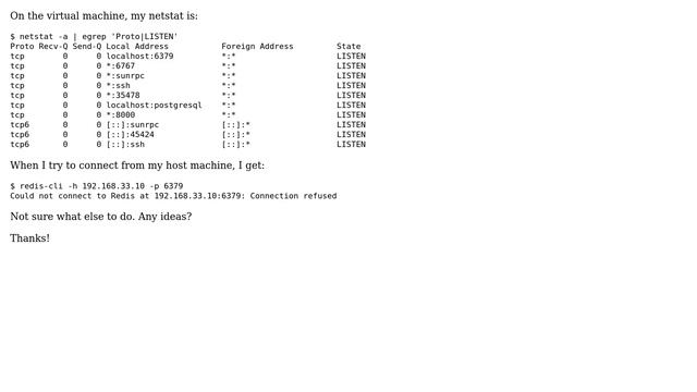Can't connect to a redis-server running on a virtualbox смотреть онлайн