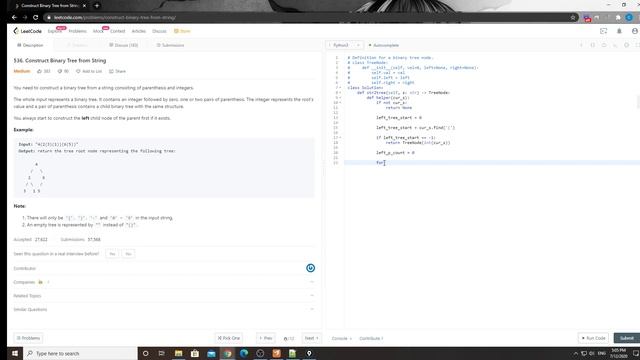 LeetCode 536. Construct Binary Tree from String смотреть онлайн