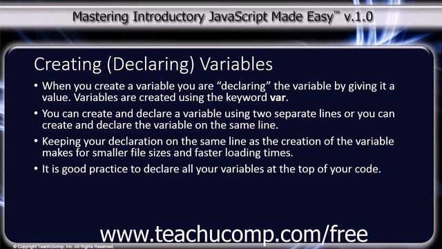 JavaScript Training Tutorial Creating (Declaring) Variables смотреть онлайн