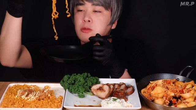 (Sub)ASMR MUKBANG│Honey garlic pork tenderloin, Conchiglie rigate pasta│Cooking & Eating show смотреть онлайн