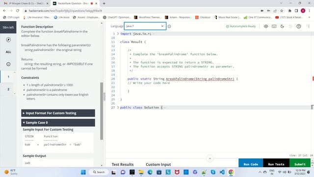 JP Morgan Java Coding Test | Java Interview Questions 2023 | JP Morgan | Technical смотреть онлайн