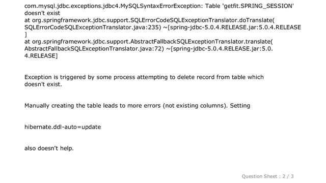 MySQL : Java Spring JDBC SPRING_SESSION table doesn't exist смотреть онлайн