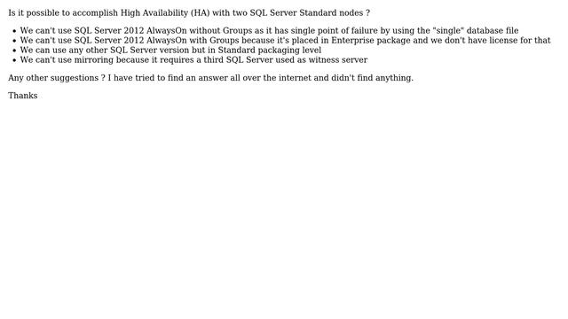 Databases: SQL Server Standard High Availability (HA) with two nodes смотреть онлайн