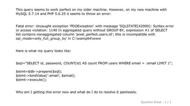 MySQL : Aggregated query without GROUP BY смотреть онлайн