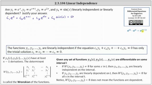 (2.3.104) Determine if 4 Functions Are Linearly Independent or Linearly Dependent смотреть онлайн