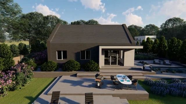 Проект Z413 традиционного одноэтажного дома с двускатной крышей от Z500 смотреть онлайн