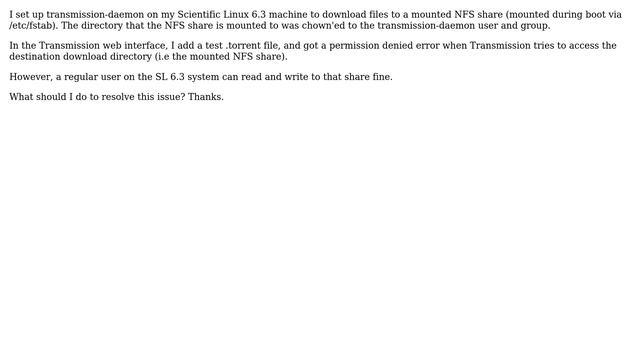 Transmission client can't access mounted NFS share смотреть онлайн