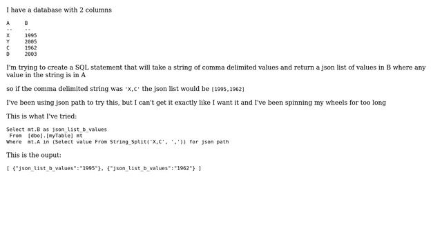 Return json list of values in SQL Server 2016 using data from 2 columns смотреть онлайн