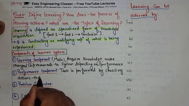 L78: Learning | Process, Components of Learner System | Artificial Intelligence Lectures in Hindi смотреть онлайн