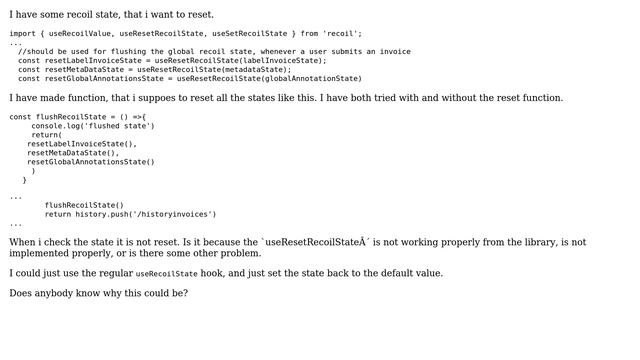 React Recoil state not being reset properly смотреть онлайн