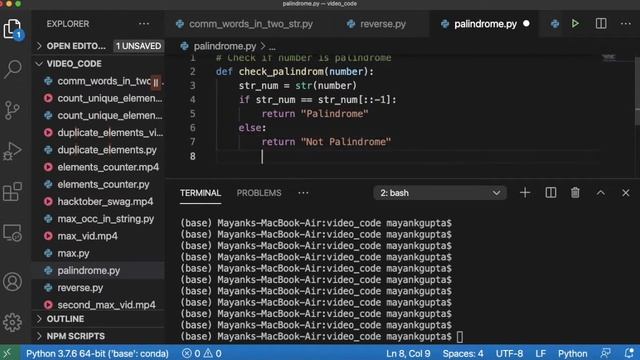 Code 09: Palindrome check in Python | 365 Days of Code смотреть онлайн