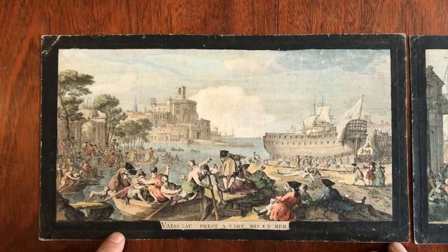 Naval Nautical Tall Ships c.1750-60 pair of two rare vue d'optique prints architecture active scene смотреть онлайн