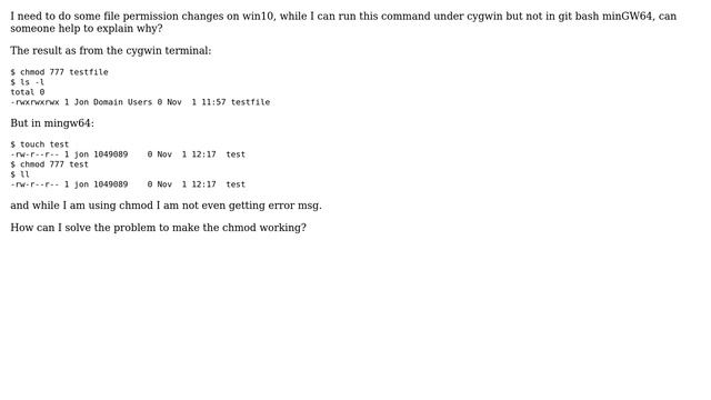 chmod not working in minGW64 but working Cygwin? смотреть онлайн