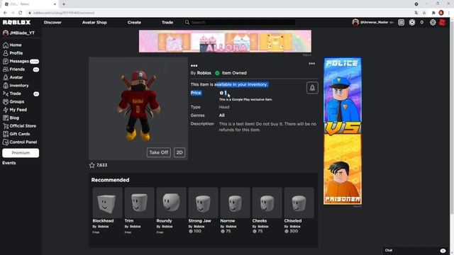 How To Get The ... Testing Head/Hat on Roblox! смотреть онлайн