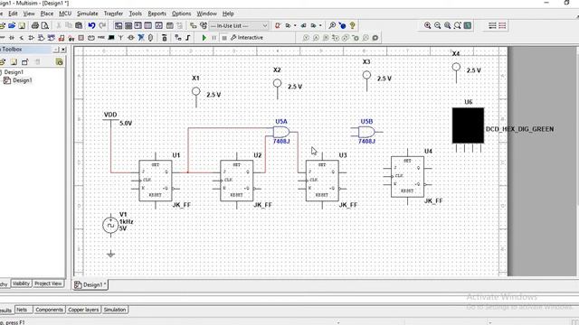 4-bit Synchronous Up Counter using J-K flipflop Simulation in NI Multisim 14 смотреть онлайн