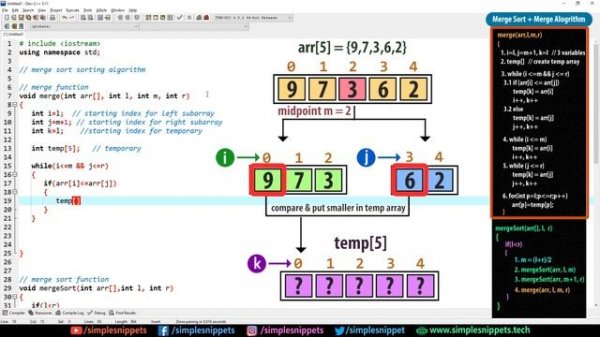 Merge Sort Algorithm in C++ Programming | (C++ Program) | Part - 2 | Sorting Algorithms - DSA