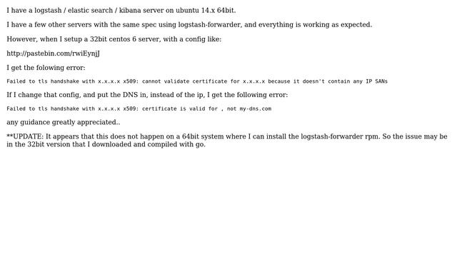 logstash-forwarder failed to tls handshake cannot validate cert because it doesnt contain any IP... смотреть онлайн
