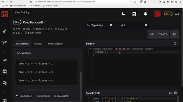 Codewars - Typescript - Keep Hydrated! смотреть онлайн