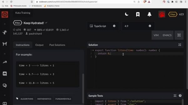 Codewars - Typescript - Keep Hydrated!