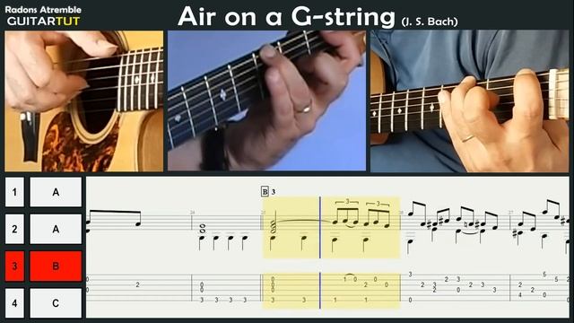 Air On The G String (J. S. Bach) - Guitar Tutorial Slow Played Tabs & Score смотреть онлайн