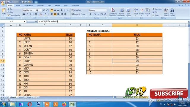 Tutorial #20 CARA MENENTUKAN TOP 10 NILAI TERBESAR di EXCEL смотреть онлайн