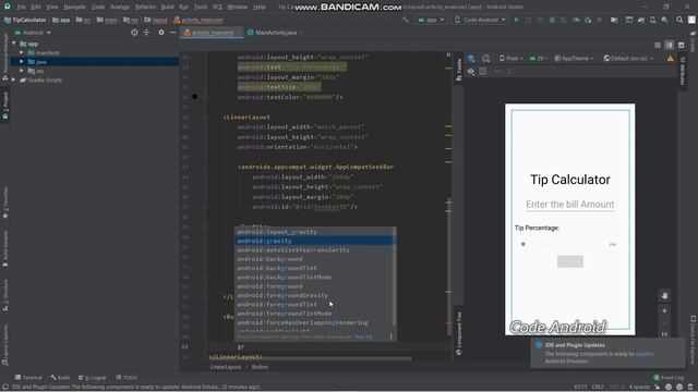 TIP CALCULATOR APP || SEEKBAR || PART 1 || ANDROID STUDIO(version 3.6.1) || CODE ANDROID || JEEVAN смотреть онлайн