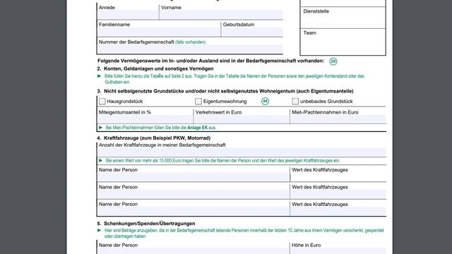 Anlage VM- Bürgergeld: имущество, деньги, жилье, дом, машина и т.д.- Как заполнить заявление