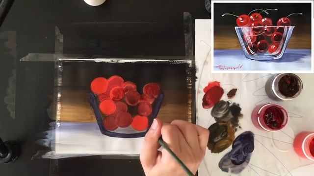 «Фрукты. Вишни в стекле» как нарисовать ?ГУАШЬ | Сезон 1-9 |Мастер-класс для начинающих смотреть онлайн