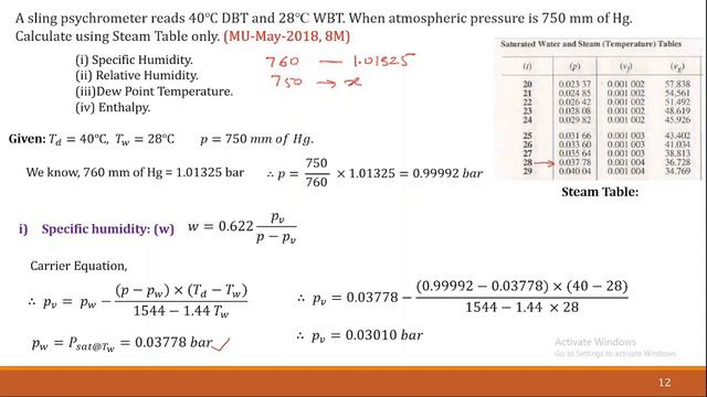 NUMERICALS ON PSYCHROMETRY| CALCULATION OF Specific Humidity, Relative Humidity, DPT, Enthalpy смотреть онлайн