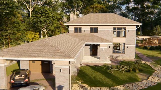 Проект большого двухэтажного дома с террасой и гаражом в стиле прерий • АртПро смотреть онлайн