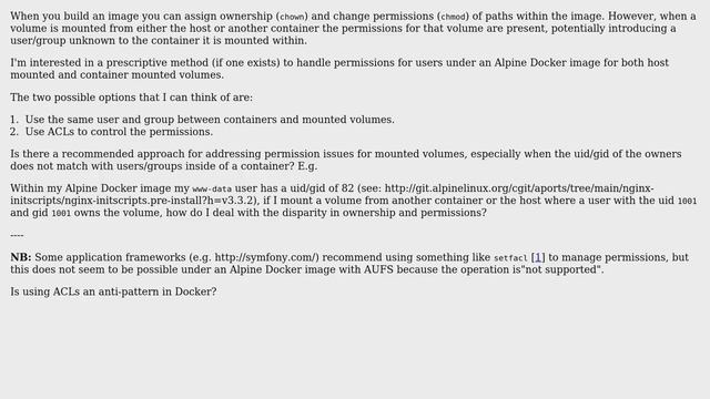 What is a prescriptive way for managing the permissions for mounted volumes in Alpine-based Docker? смотреть онлайн