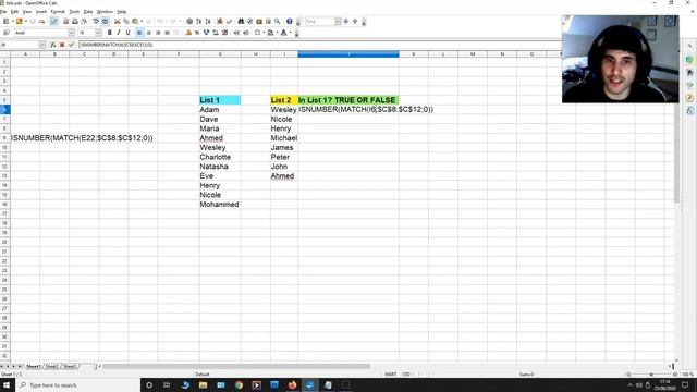 How to compare two lists on a spreadsheet [ISNUMBER, MATCH, TRUE OR FALSE] :: Open Office 4 смотреть онлайн
