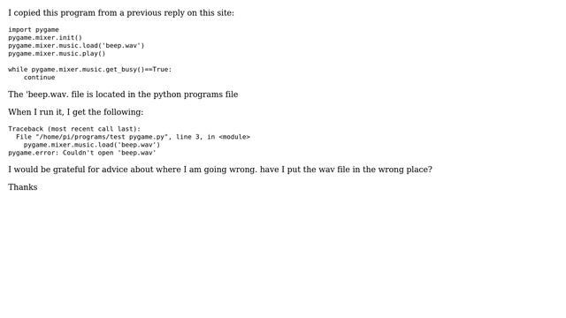 Raspberry Pi: Cannot get pygame to open a wav file смотреть онлайн