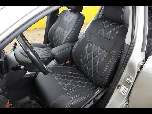 Чехлы на Toyota Avensis 2 (седан) - экокожа с ромбами смотреть онлайн