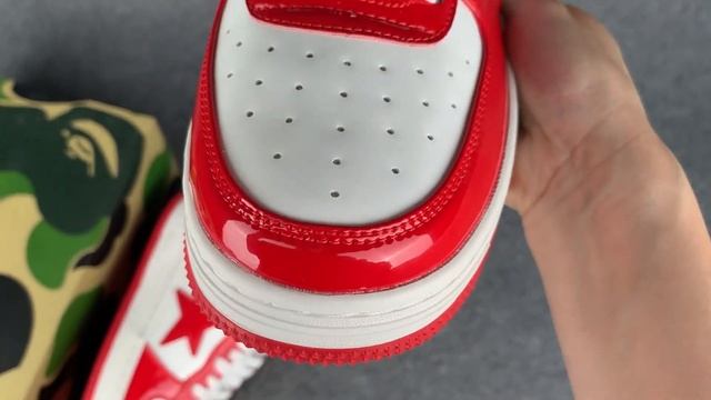 A BATHING APE BAPE STA PATENT LEATHER WHITE RED