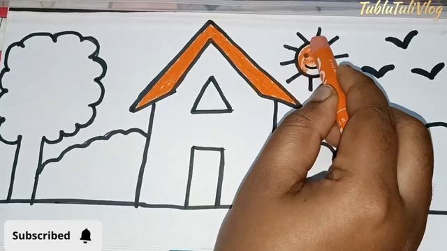 house secnery drawing | children's drawing easy step by step | beautiful secnery drawing. смотреть онлайн