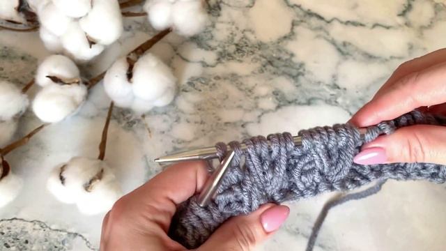 Колоски из вытянутых петель / Простой узор спицами / Узор для шапки / Узор спицами смотреть онлайн