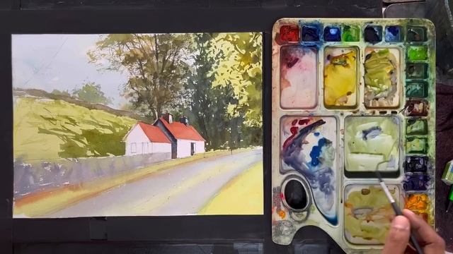 how to draw a watercolor landscape painting | light and shadow | village scene | Sunil Linus De смотреть онлайн