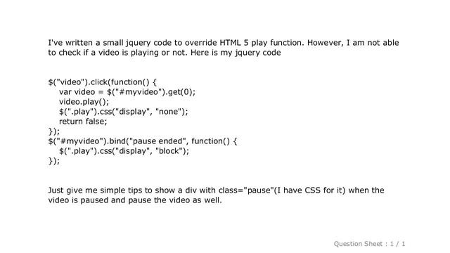 HTML : Check if a HTML5 video is playing using jquery смотреть онлайн
