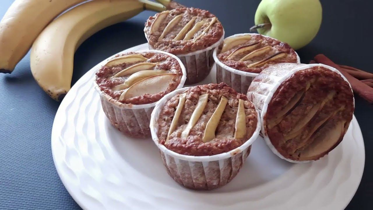 БАНАНОВО-ОВСЯНЫЕ КЕКСЫ на завтрак. Без добавления сахара. смотреть онлайн