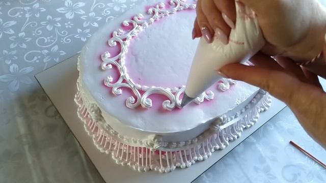 Украшение торта БЗКкремом.Торт с розами.Cake with roses. смотреть онлайн