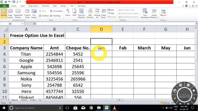 Freeze Option Use In Excel
