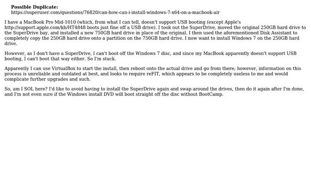 How Do I Install Windows 7 On My MacBook Pro Without A SuperDrive?